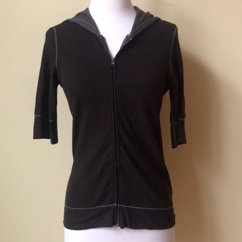 Aude Brown Double Layer Thermal 3/4 Sleeve Hoodie